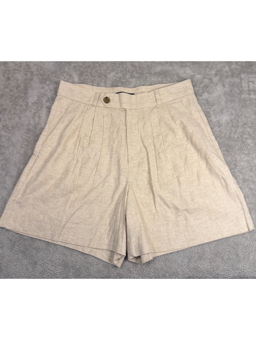 Banana Republic Womens 4 Linen Blend Pleated High Rise Shorts Beige Tailored